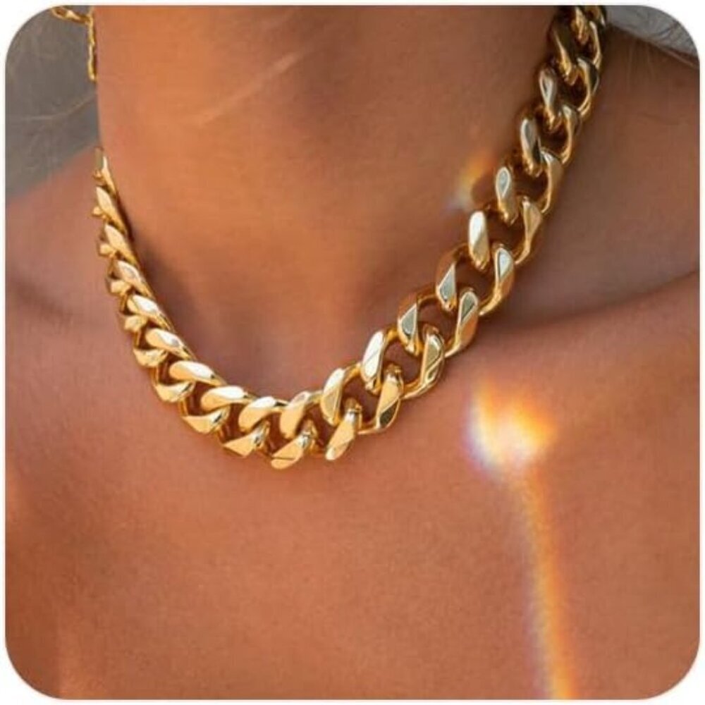 Unisex 18K 16mm Gold Cuban Link Chain Necklace - Punk Hip Hop Christmas Gift